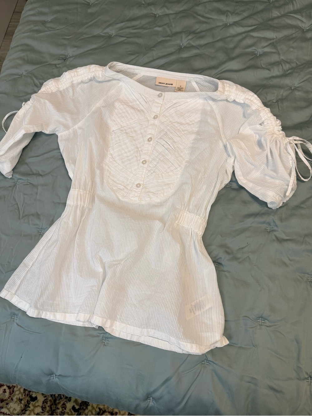 DKNY White Peasant Blouse with Pintuck Front
